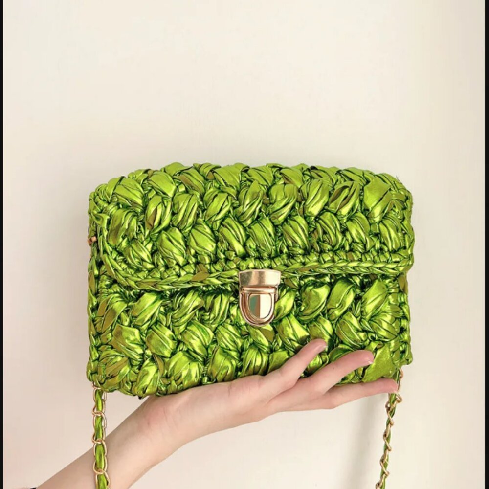 Luxury Handmade Metallic Green Crotchet bag- Resort ready